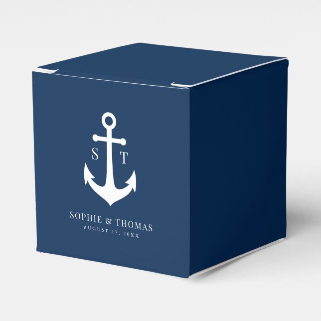 Editable Background Colour Monogram Anchor Wedding Favor Box (Front Side)