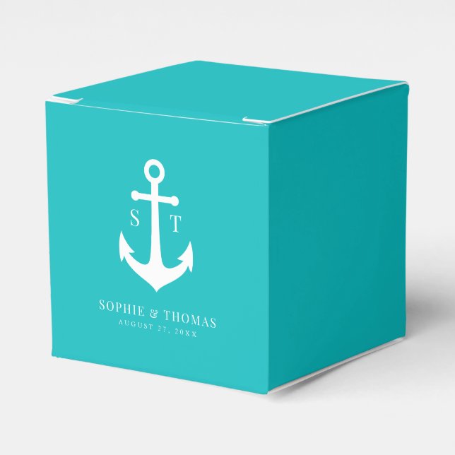 Editable Background Colour Monogram Anchor Wedding Favor Box (Front Side)