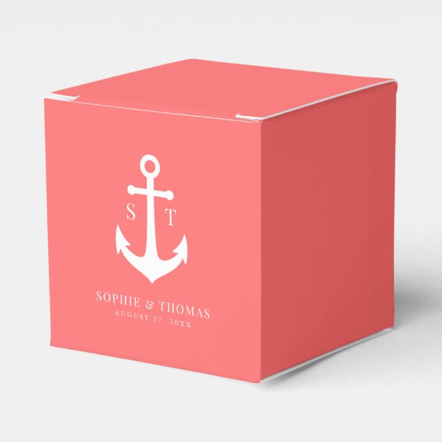 Editable Background Colour Monogram Anchor Wedding Favor Box (Front Side)