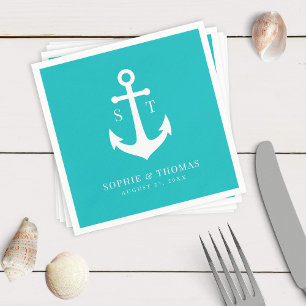 Editable Background Colour Monogram Anchor Wedding Napkin