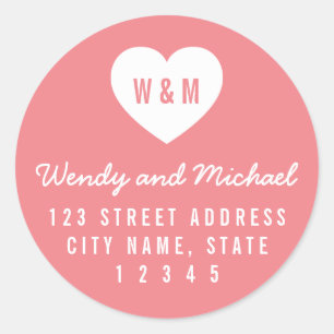 Editable Background Colour Monogram Heart Address Classic Round Sticker