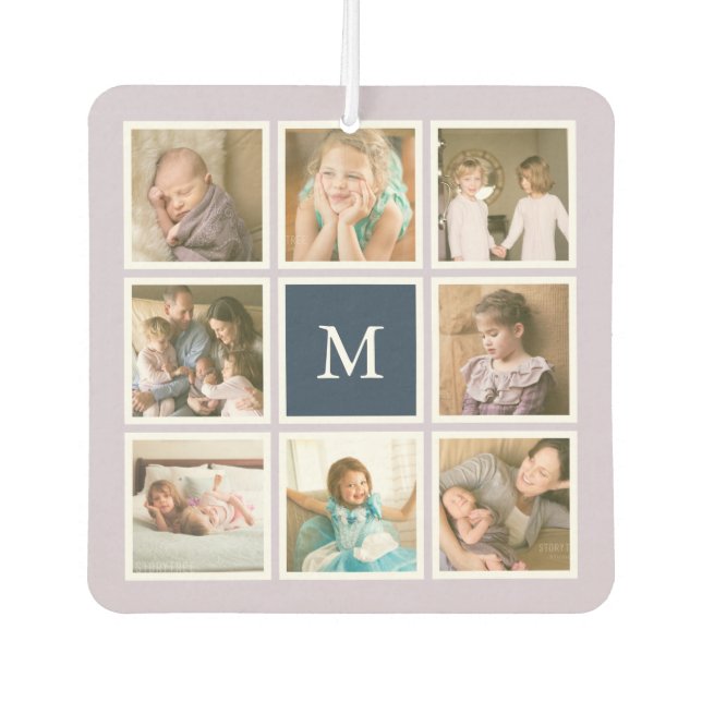 Editable Background Colour Monogram Photo Collage Air Freshener (Front)