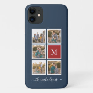 Editable Background Colour Monogram Photo Collage iPhone 11 Case