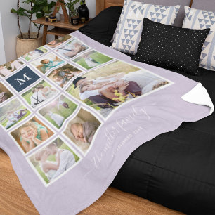 Editable Background Colour Monogram Photo Collage Fleece Blanket