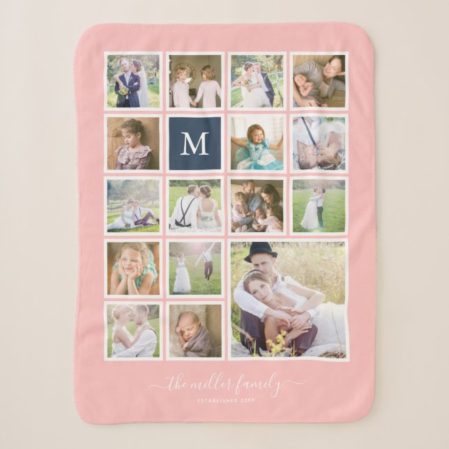 Editable Background Colour Monogram Photo Collage Sherpa Blanket (Front)