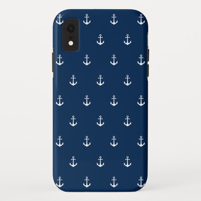 Editable Background Colour Nautical Anchor Case-Mate iPhone Case (Back)