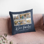 Editable Background Colour Our Family Photo Collag Throw Pillow<br><div class="desc">Pillow featuring the words "Our Family" in a white stylish script with 4 photos with a white border around them arranged side by side on the front and back side making it 8 photos in total that you can replace with you own photos against an editable background colour (click "customize"...</div>