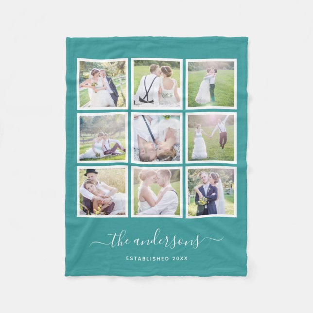 Editable Background Colour Photo Collage Script Fleece Blanket (Front)