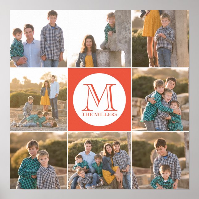 Editable Background Colour Round Monogram Photo Poster (Front)