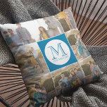 Editable Background Colour Round Monogram Photo Throw Pillow<br><div class="desc">Monogram Photo pillow that you can add 8 of your own photos and personalize with your initial and name which are set in the white round graphic. Additionally you can also edit the background colour (click customize button) of the the middle section to match it with the font colour. Great...</div>