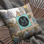 Editable Background Colour Round Monogram Photo Throw Pillow<br><div class="desc">Monogram Photo pillow that you can add 8 of your own photos and personalize with your initial and name which are set in the black round graphic. Additionally you can also edit the background colour (click customize button) of the the middle section to match it with the font colour. Great...</div>