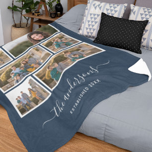 Editable Background Colour Six Photo Collage Scrip Fleece Blanket