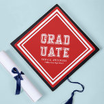 Editable Background Colour Varsity Graduate Graduation Cap Topper<br><div class="desc">Varsity style Graduate graduation cap topper featuring white stripes against an editable background colour (click customize to change). Personalize it by replacing the placeholder text. For more options such as to change the font and it's size/colour or the spacing between letters click the "Customize" button. *Please note that the Zazzle...</div>