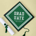 Editable Background Colour Varsity Graduate Graduation Cap Topper<br><div class="desc">Varsity style Graduate graduation cap topper featuring white stripes against an editable background colour (click customize to change). Personalize it by replacing the placeholder text. For more options such as to change the font and it's size/colour or the spacing between letters click the "Customize" button. *Please note that the Zazzle...</div>