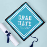 Editable Background Colour Varsity Graduate Graduation Cap Topper<br><div class="desc">Varsity style Graduate graduation cap topper featuring white stripes against an editable background colour (click customize to change). Personalize it by replacing the placeholder text. For more options such as to change the font and it's size/colour or the spacing between letters click the "Customize" button. *Please note that the Zazzle...</div>