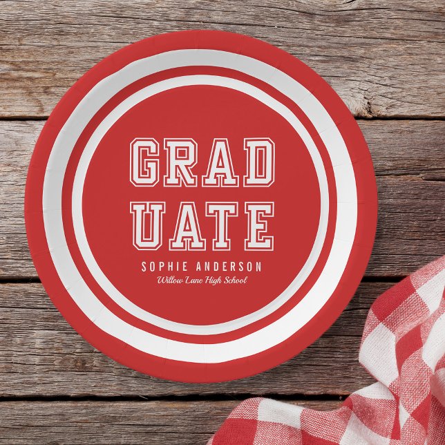 Editable Background Colour Varsity Graduate Paper Plate (Creator Uploaded)