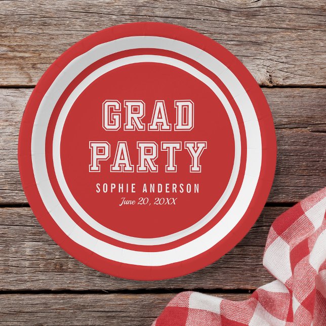 Editable Background Colour Varsity Graduation Paper Plate (Creator Uploaded)