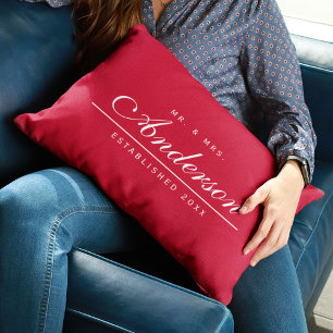 Editable Background Colour Wedding Mr and Mrs Name Lumbar Pillow