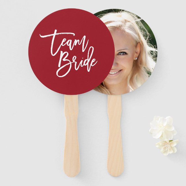 Editable Background White Brush Script Team Bride Hand Fan (Front and Back)