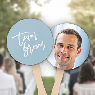 Editable Background White Brush Script Team Groom Hand Fan