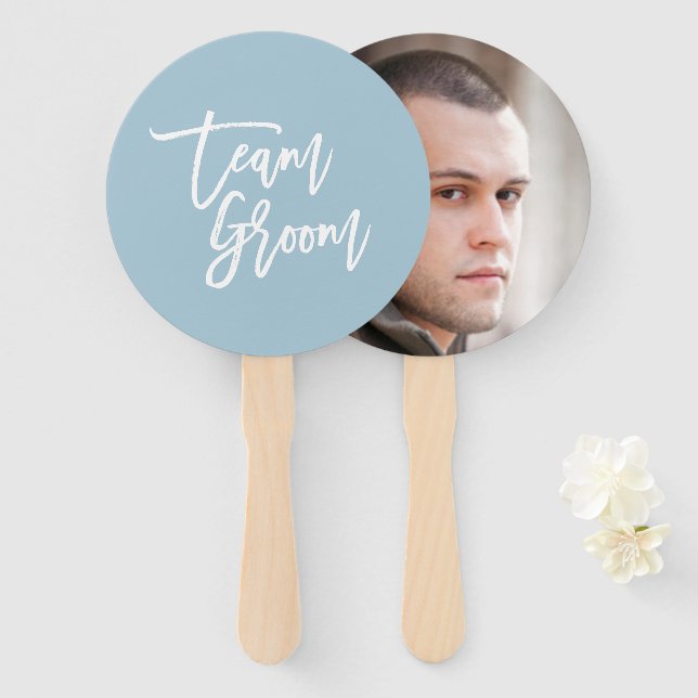 Editable Background White Brush Script Team Groom Hand Fan (Front and Back)