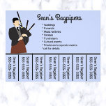 Editable Bagpipers Phone Number Flyer<br><div class="desc">This editable bagpipers phone number flyer features an illustration of a bagpiper to the left (this can be changed with a photo of your own) and the details of the business to the right. Below is the phone number for your clients. The text is editable so go ahead and change...</div>