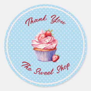 Editable Bakery Thank You Stickers Cupcake Logo