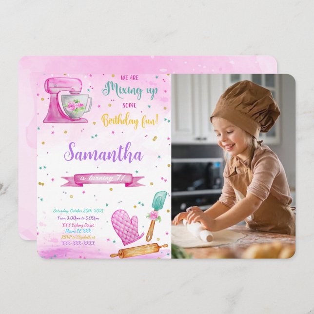 Editable Baking Birthday Photo Invitation (Front/Back)