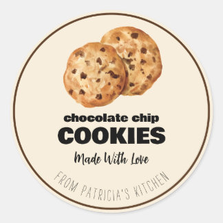 Editable Baking Watercolor Cookie Baked With Love  Classic Round Sticker