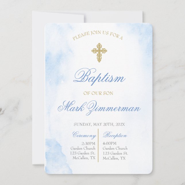 Editable baptism  boy invitation (Front)