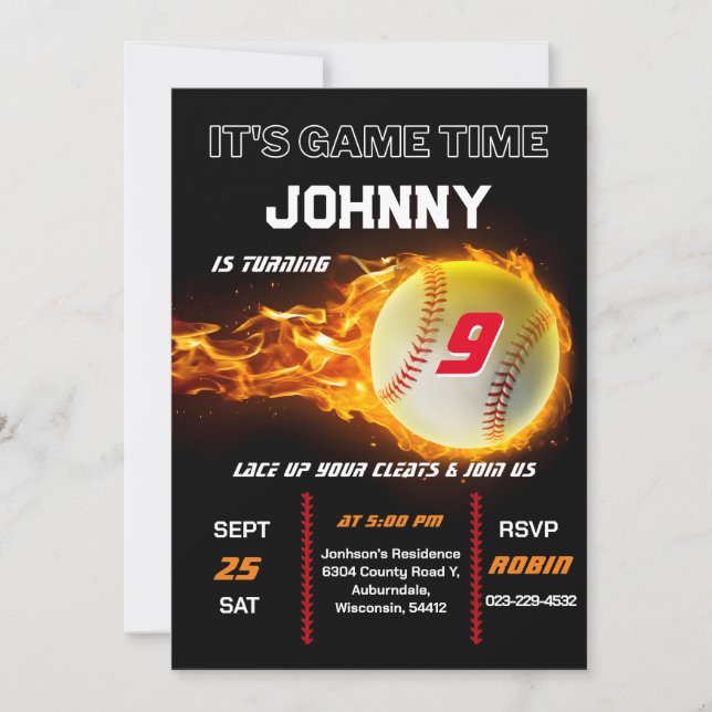 Editable Baseball Birthday Invitation (Front)