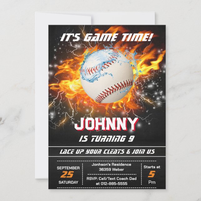 Editable Baseball Birthday Party Invitation (Front)