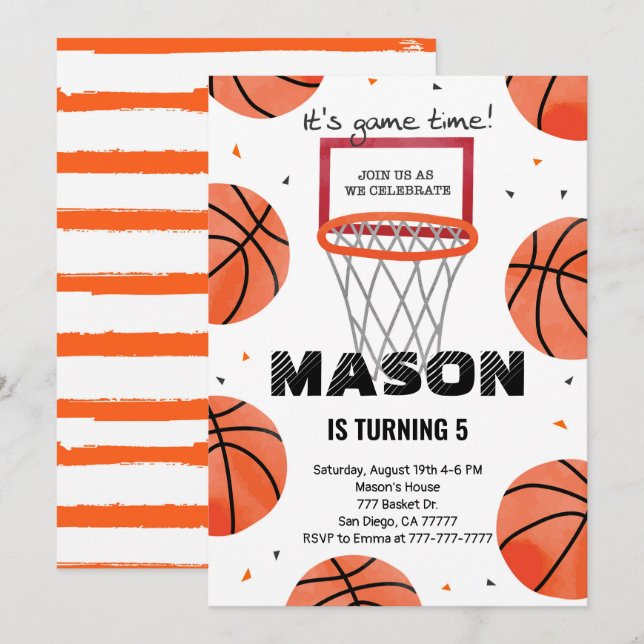 Editable basketball Birthday Invitation (Front/Back)