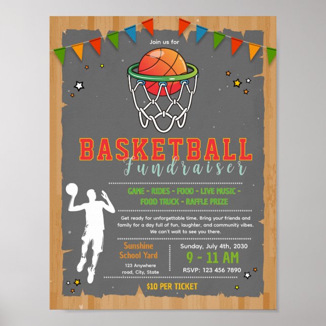 Editable basketball fundraiser flyer poster (Front)