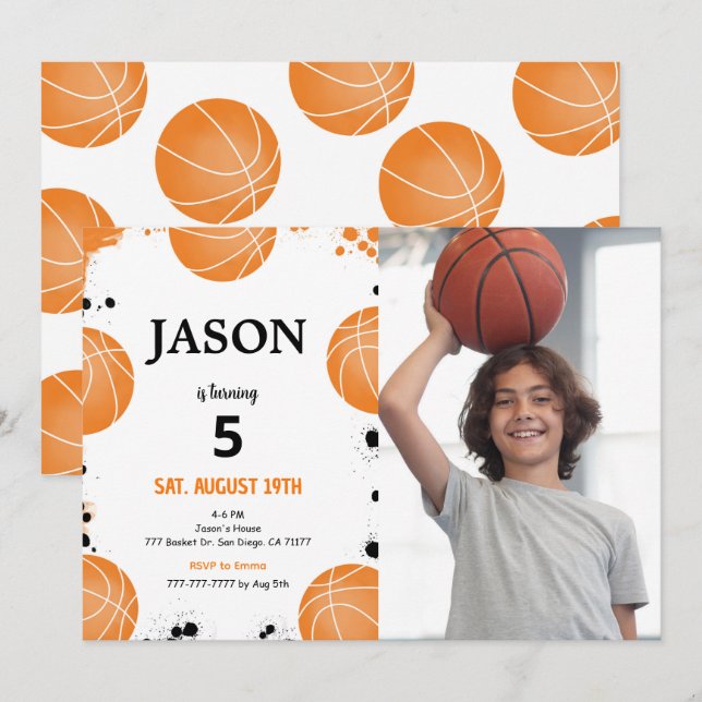 Editable Basketball Photo Invitation (Front/Back)