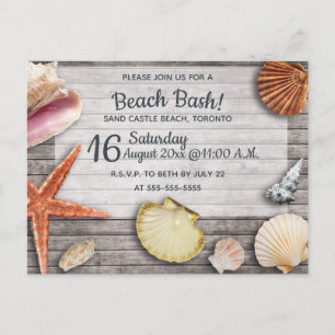 Editable Beach Bash Shells Party Invitation Postcard