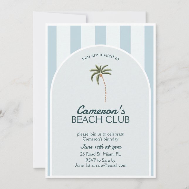Editable Beach Club Cabana Invitation Birthday (Front)