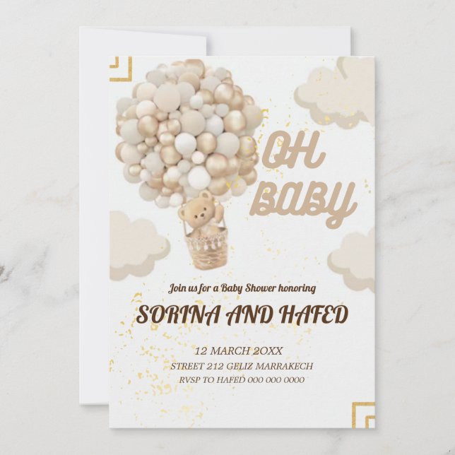 Editable Bear Balloons Baby Shower Invitation, Invitation (Front)