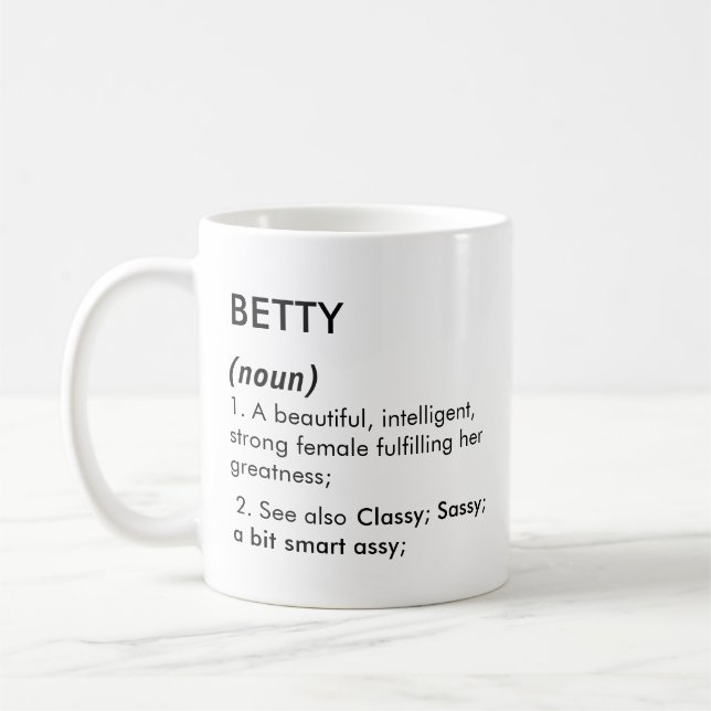 Editable Betty name definition, custom name Coffee Mug (Left)