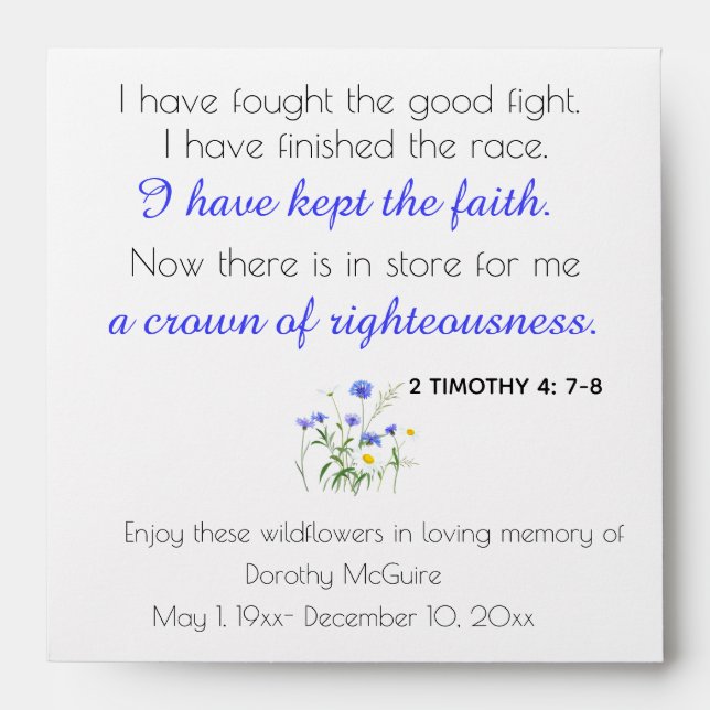 Editable Bible Verse Memorial Seed Packet Envelope (Front)