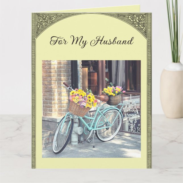 Editable Bicycle and Flowers Card (Front)