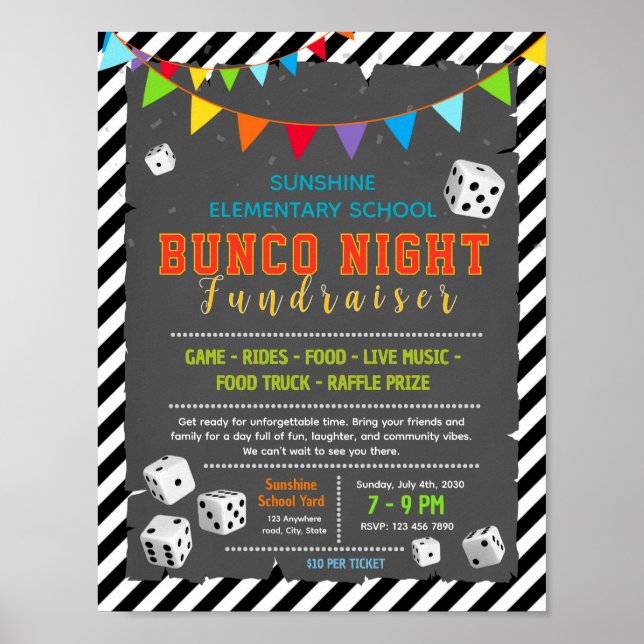 Editable bingo bunco dice fundraiser flyer poster (Front)