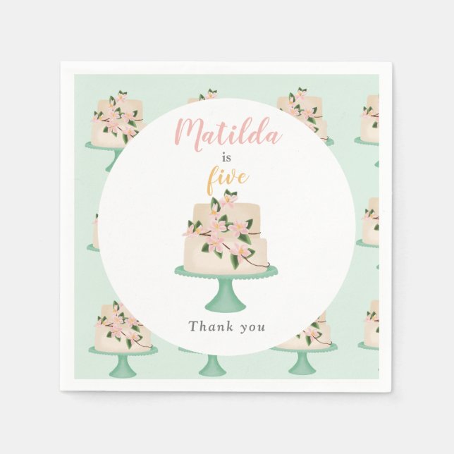 editable birthday cake party napkin (Front)