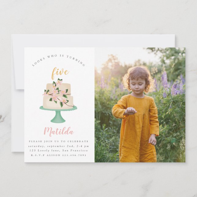 editable birthday cake party photo invitation (Front)