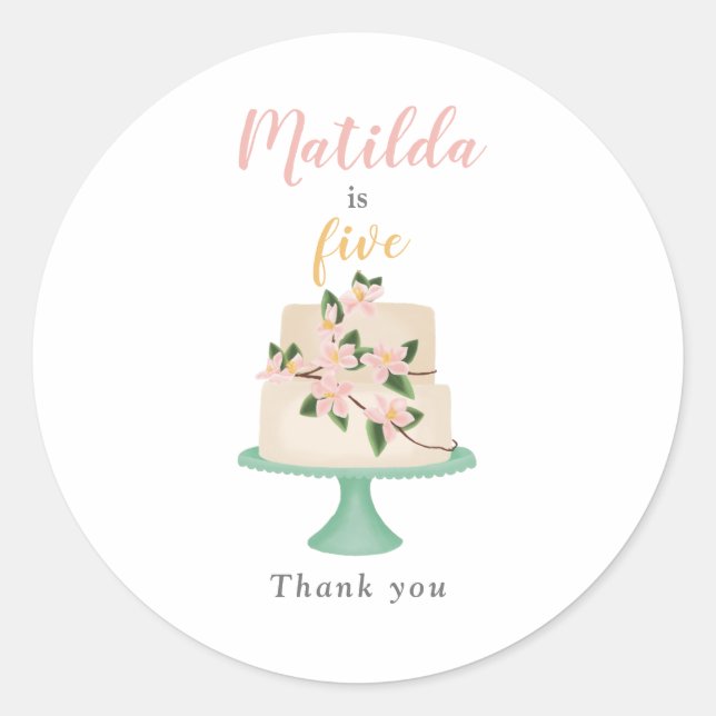 editable birthday cake party thank you classic round sticker (Front)