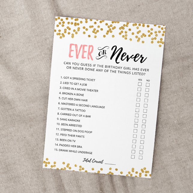 Editable Birthday Ever or Never Birthday Game Card (Creator Uploaded)