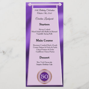 Editable Birthday Menu 50th Purple Glitter