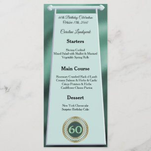 Editable Birthday Menu 60th Green Glitter