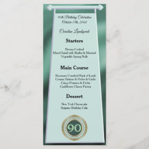 Editable Birthday Menu 90th Green Glitter