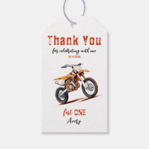 Editable Birthday Orange Dirt Bike Gift Tags